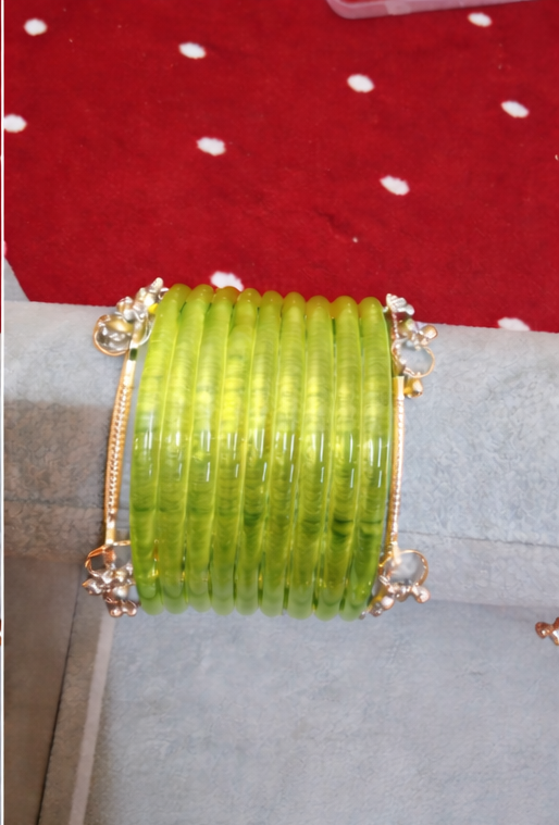 12 Premium Indian kaanch Jelly Bangles with 2 Kashmiri Ghungru