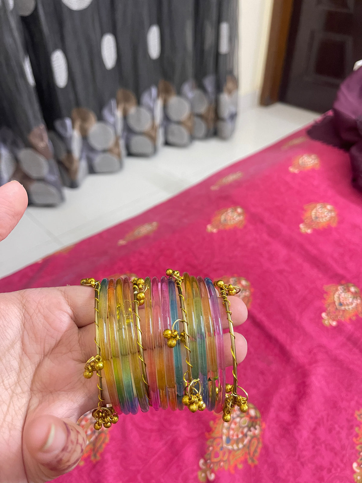 12 Viral Indian kaanch Jelly Bangles with 4 Kashmiri Ghungro