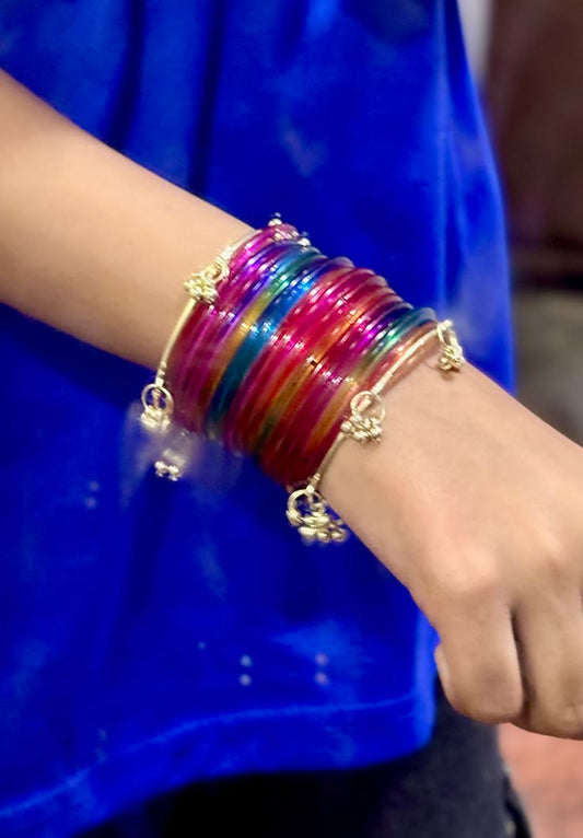 12 Premium Indian kaanch Jelly Bangles with 2 Kashmiri Ghungru
