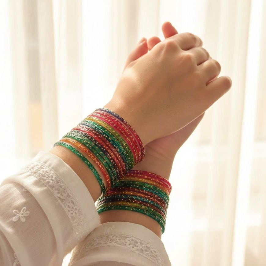 Viral 12 Kashmiri Premium Glass Bangles with 4 Kashmiri Ghungru