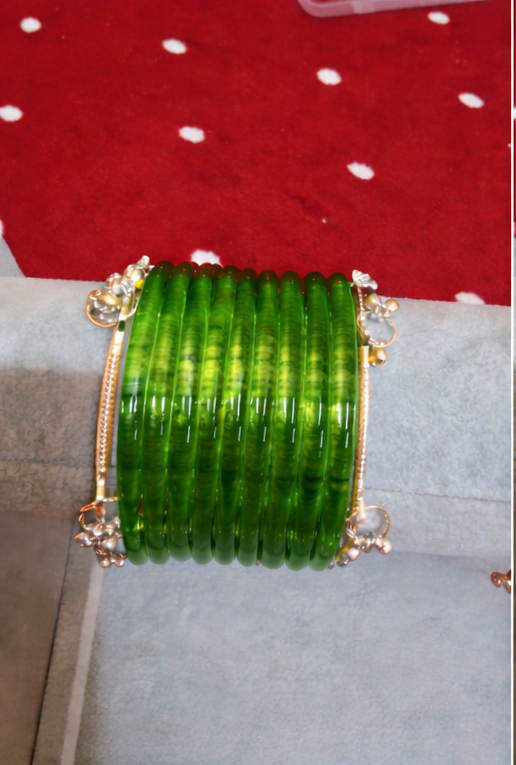 12 Premium Indian kaanch Jelly Bangles with 2 Kashmiri Ghungru