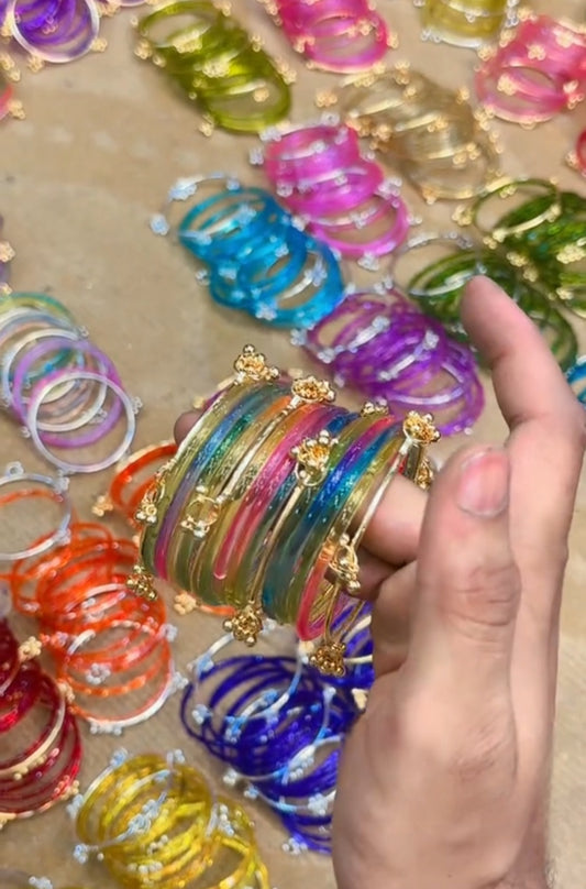 12 Viral Indian kaanch Jelly Bangles with 4 Kashmiri Ghungro