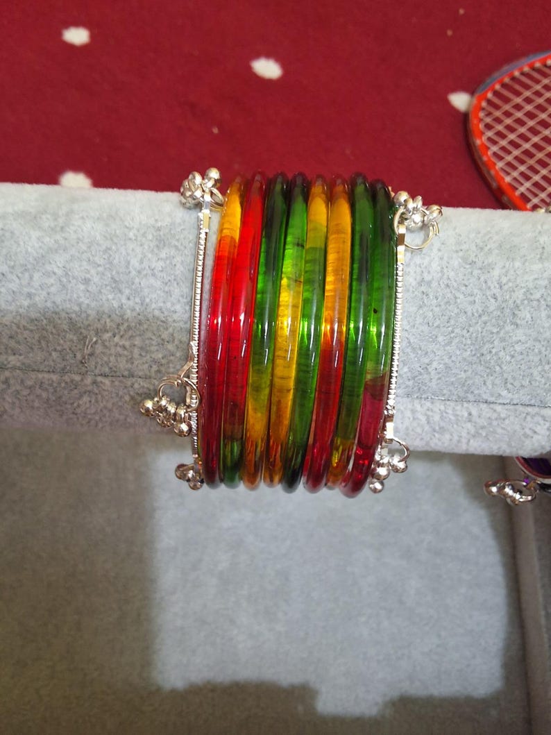 8 Premium Indian Kaanch Jelly Bangles with 2 Kashmiri Ghungru