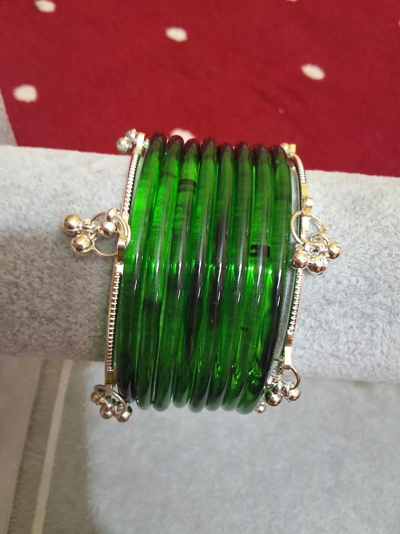8 Premium Indian Kaanch Jelly Bangles with 2 Kashmiri Ghungru