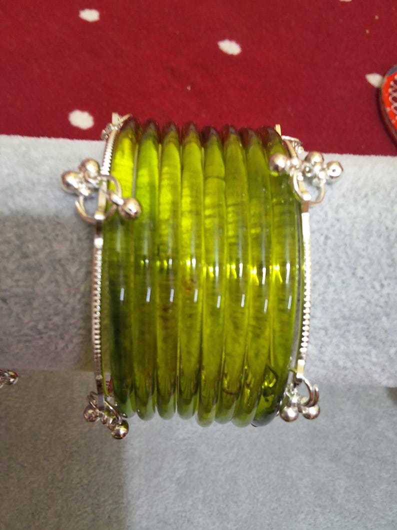 8 Premium Indian Kaanch Jelly Bangles with 2 Kashmiri Ghungru