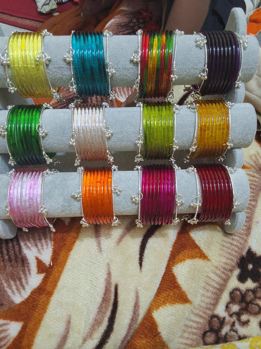 8 Premium Indian Kaanch Jelly Bangles with 2 Kashmiri Ghungru