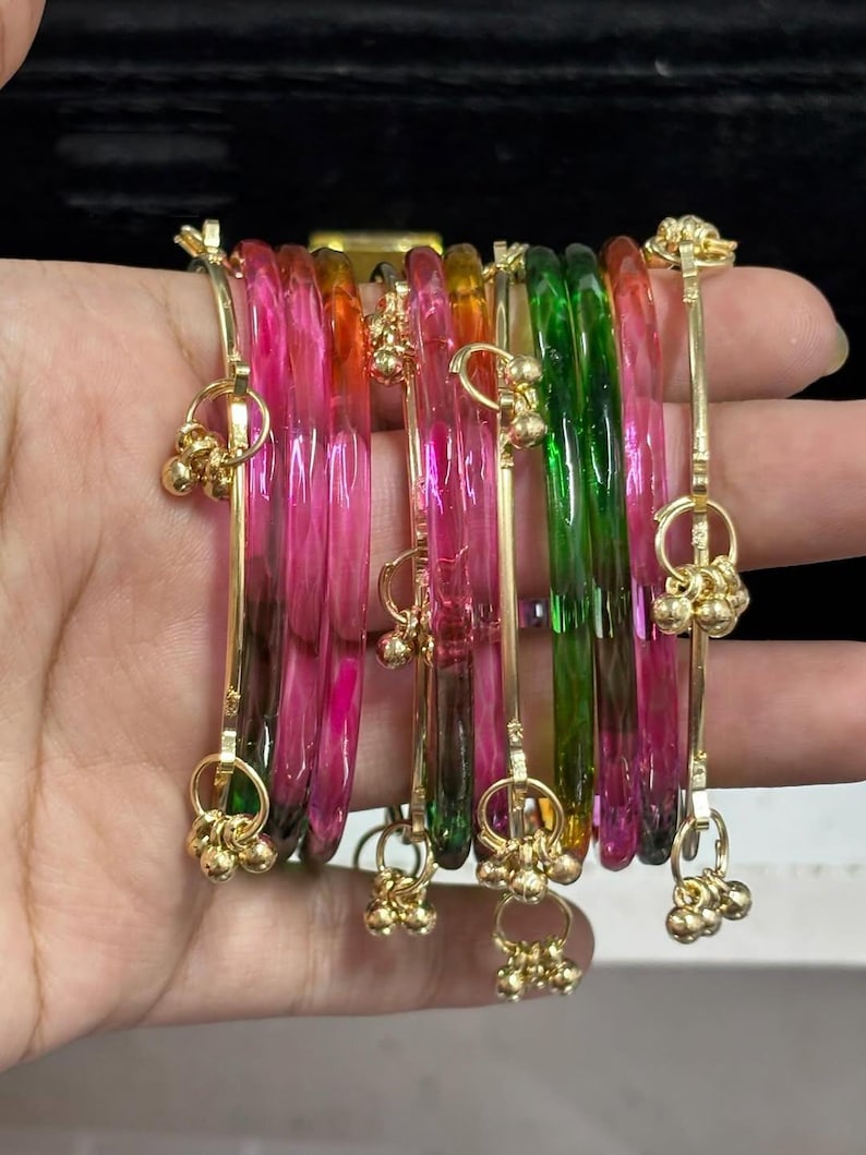 8 Original Viral Indian kaanch Jelly Bangles With 5 Kashmiri Ghungru