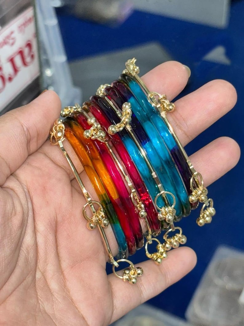 08 Premium Indian kaanch jelly bangles with 4 Kashmiri ghungru