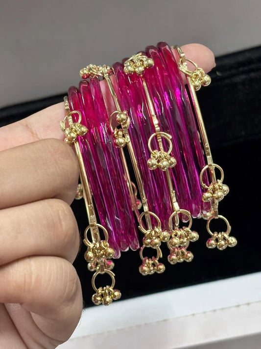 08 Premium Indian kaanch jelly bangles with 4 Kashmiri ghungru