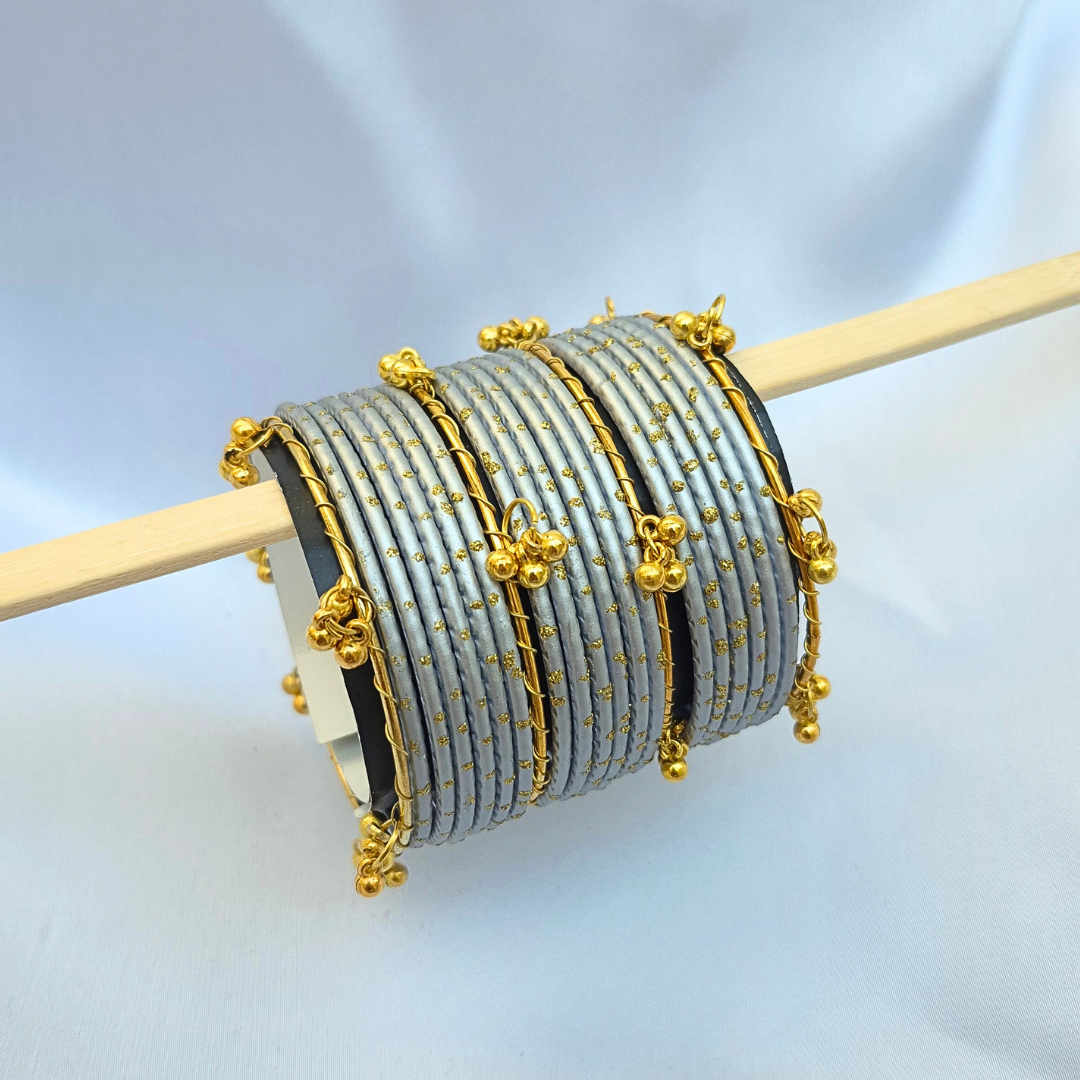 Viral Dotted 16 Kashmiri Glass Bangles with 4 Kashmiri ghungru