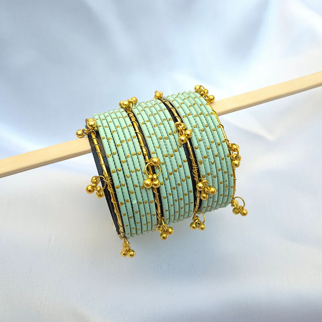 Viral Dotted 16 Kashmiri Glass Bangles with 4 Kashmiri ghungru