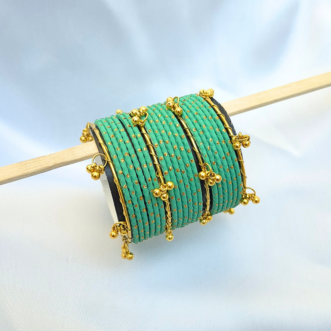 Viral Dotted 16 Kashmiri Glass Bangles with 4 Kashmiri ghungru