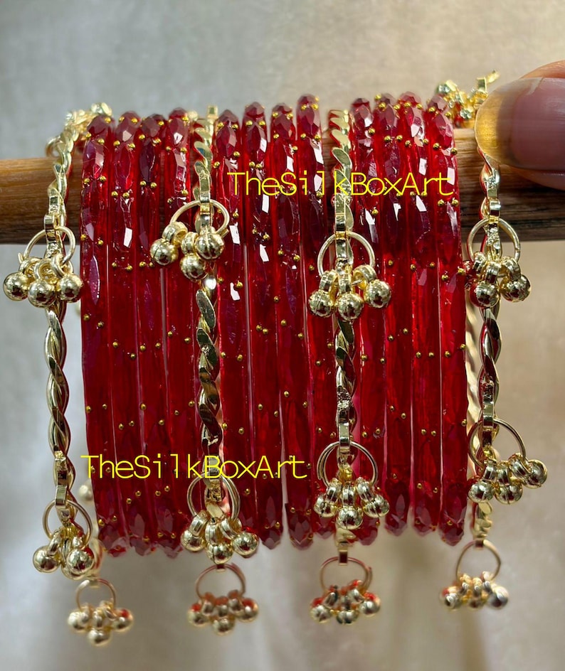 Original 12 Raindrop Glass Bangle with 4 Golden Kashmiri ghungroo