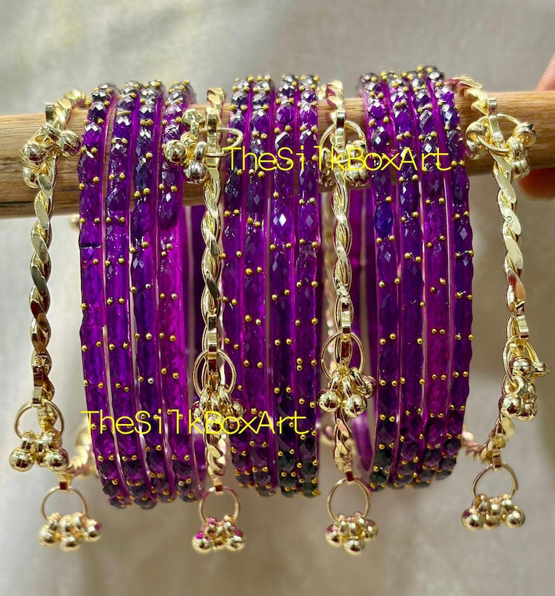 Original 12 Raindrop Glass Bangle with 4 Golden Kashmiri ghungroo