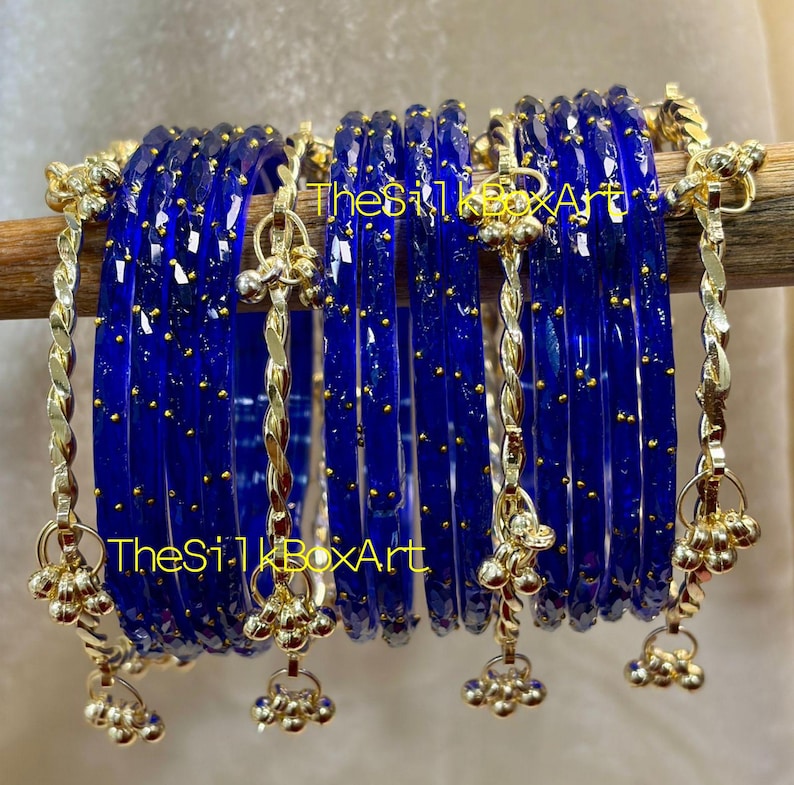 Original 12 Raindrop Glass Bangle with 4 Golden Kashmiri ghungroo