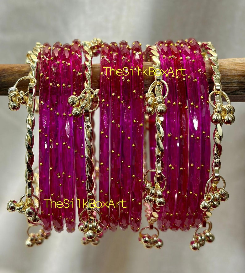 Original 12 Raindrop Glass Bangle with 4 Golden Kashmiri ghungroo
